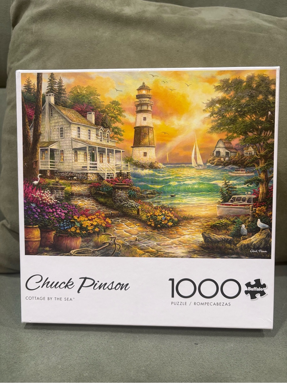 Buffalo David Bitton Cottage by the Sea Puzzle - blue, yellow, green
